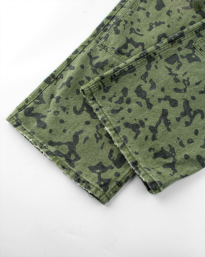 Green Camo Wide-Leg Denim Pants