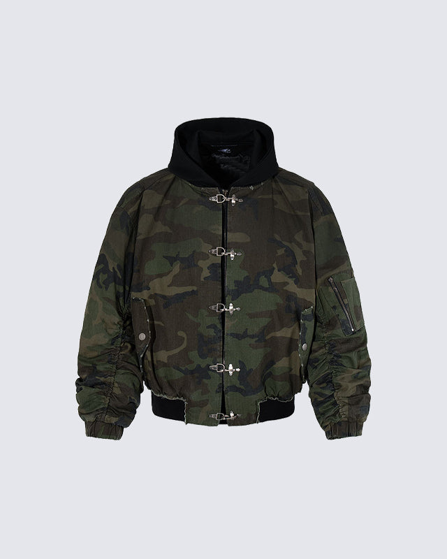 Camouflage Hooded Bomber Jacket