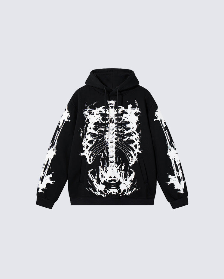 Autumn Winter Gradient Skeleton Print Hoodie
