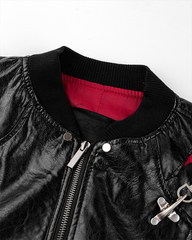Rivet Accent Faux Leather Bomber Jacket