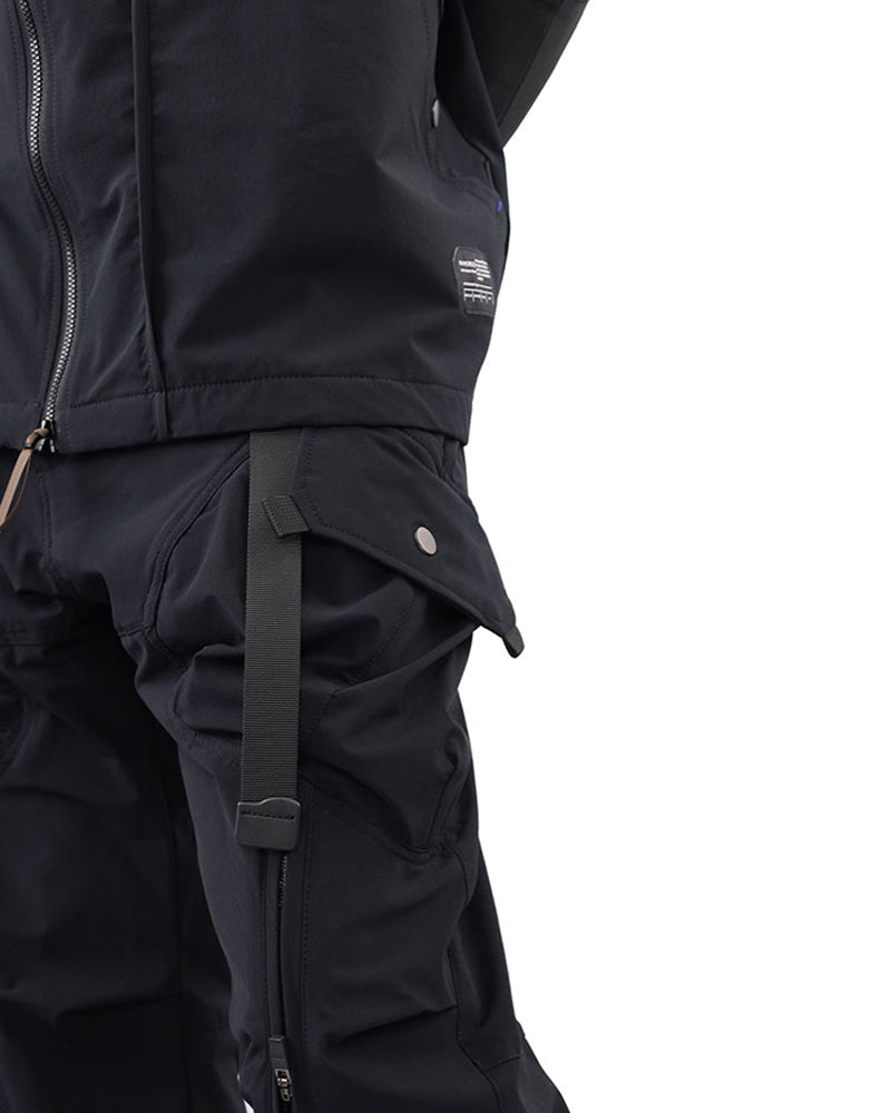 Laminated Zipper Black Cargo Pants