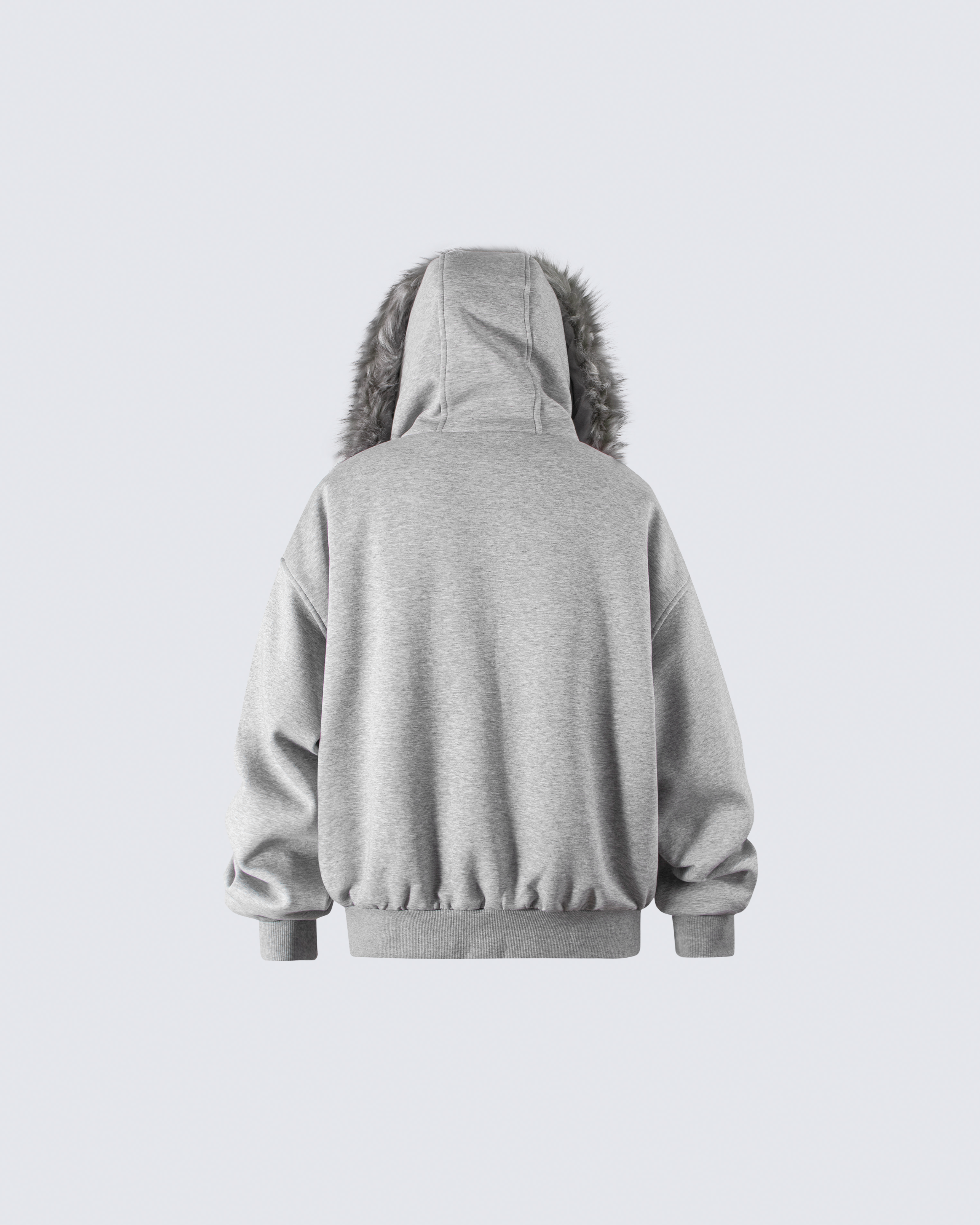 Gray Faux Fur-Lined Hooded Jacket