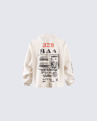 Graphic Printed Waffle Knit Sweatshirt