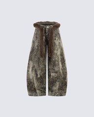 Leopard Print Fur-Trimmed Pants