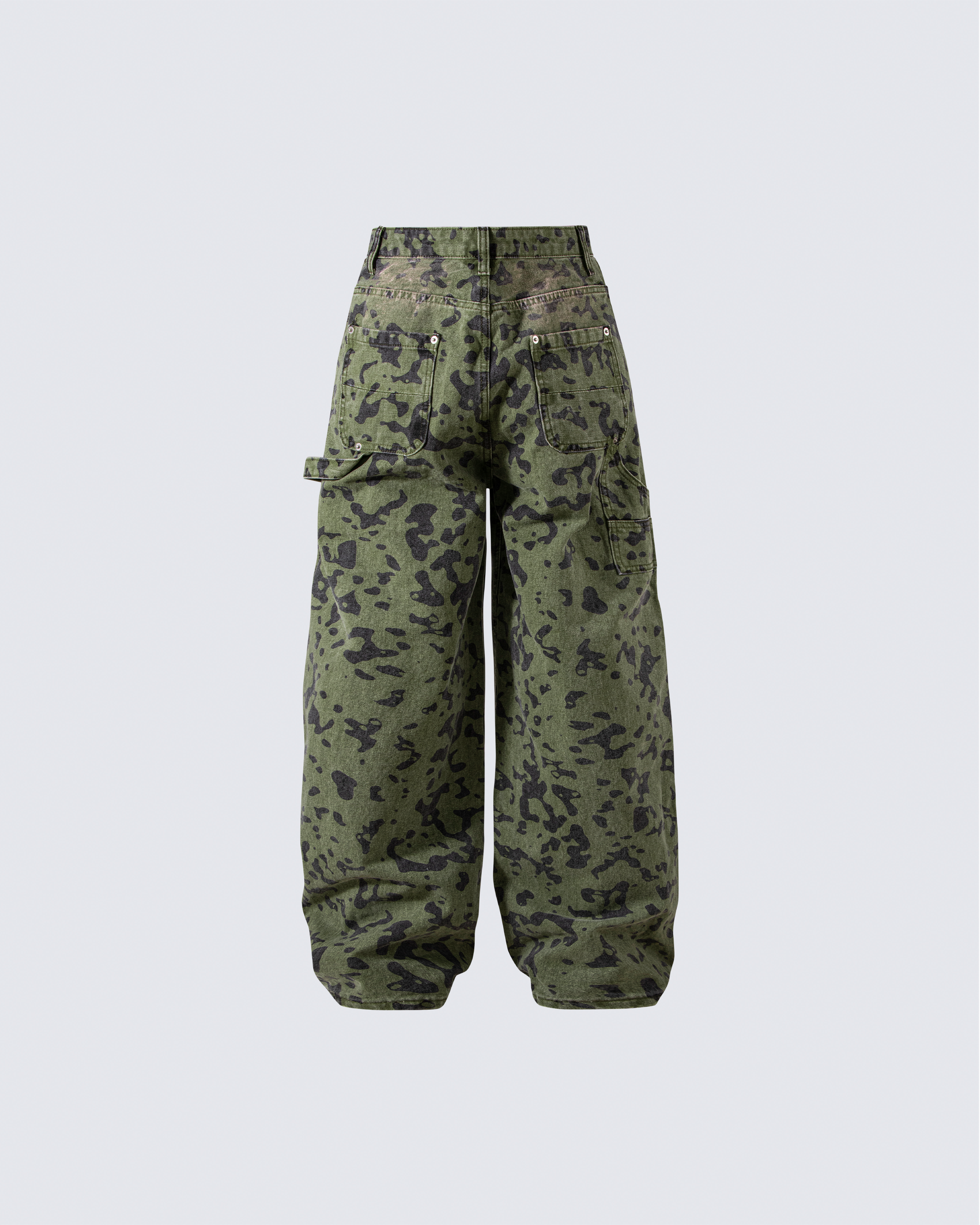 Green Camo Wide-Leg Denim Pants