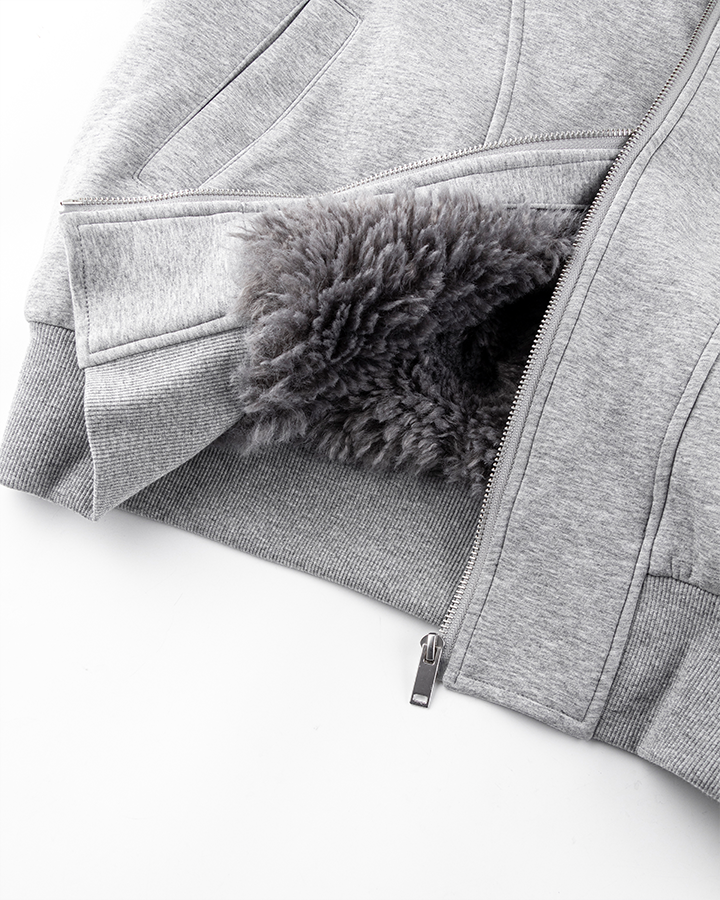 Gray Faux Fur-Lined Hooded Jacket