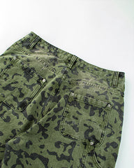 Green Camo Wide-Leg Denim Pants