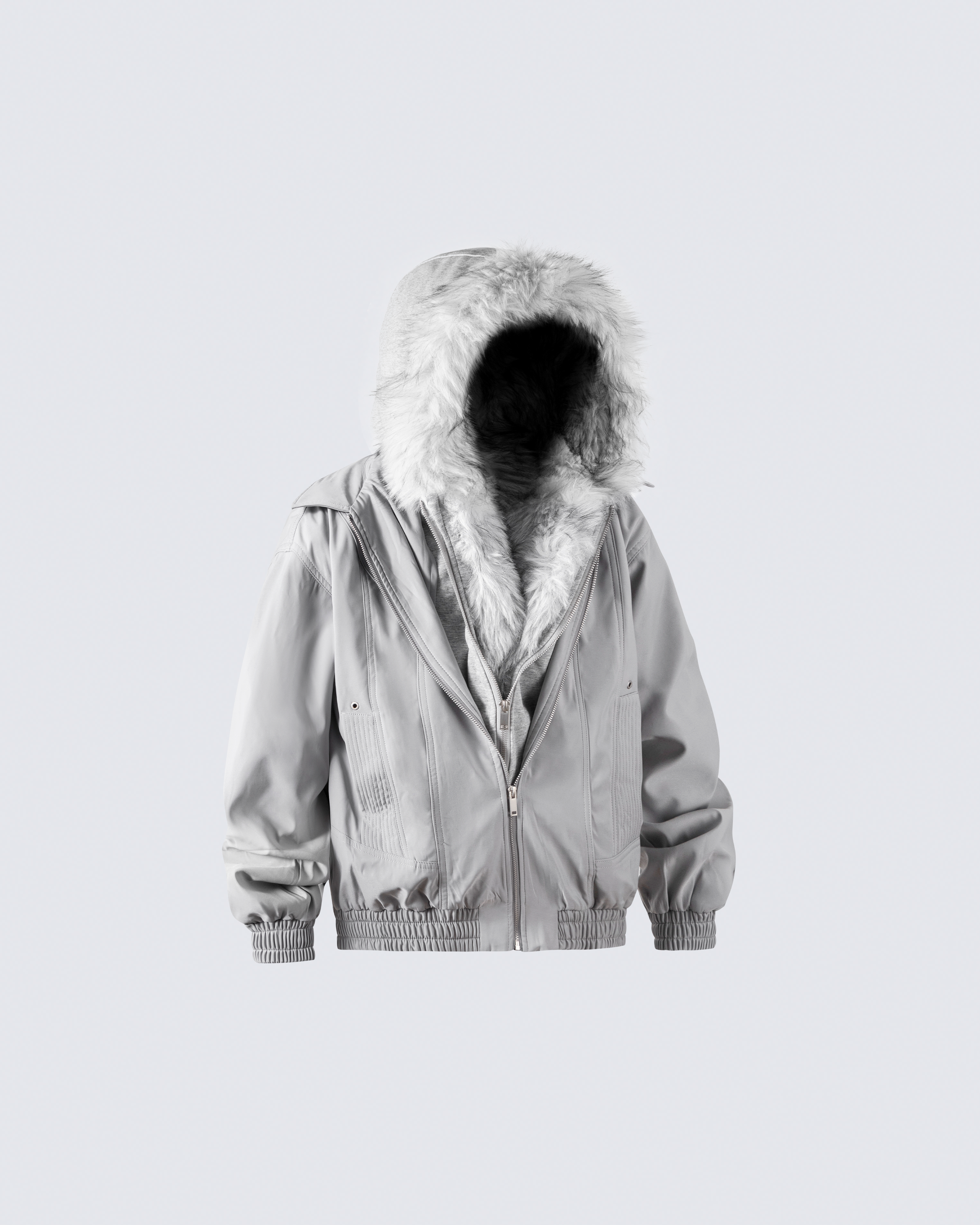 Silver Gray Faux Fur-Lined Hooded Jacket