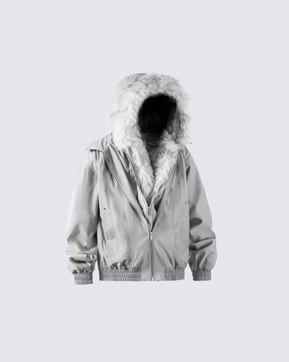 Silver Gray Faux Fur-Lined Hooded Jacket