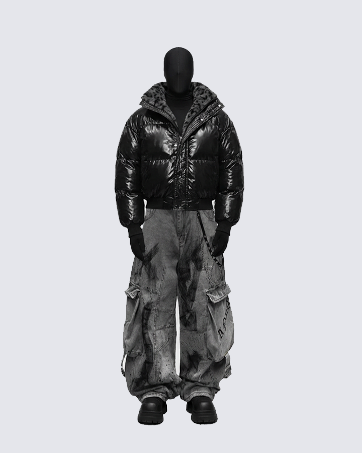 Glossy Fleece-Lined Puffer Jacket