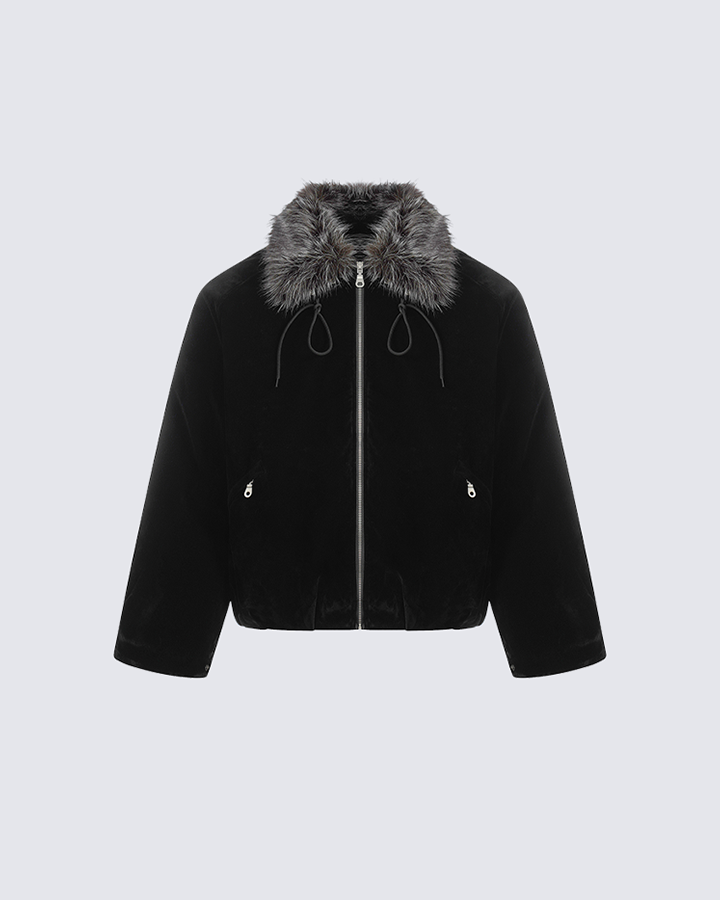 Faux Fur Trimmed Zip-Up Jacket