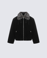 Faux Fur Trimmed Zip-Up Jacket