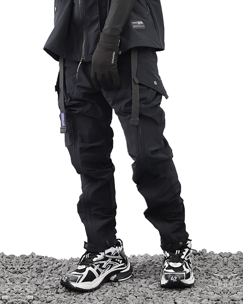 Laminated Zipper Black Cargo Pants