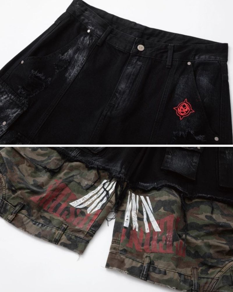Street Distressed Patchwork Camo Baggy Jorts