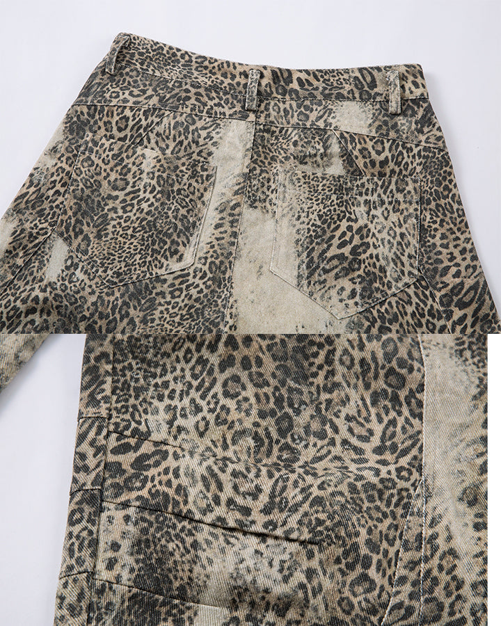 Leopard Print Fur-Trimmed Pants