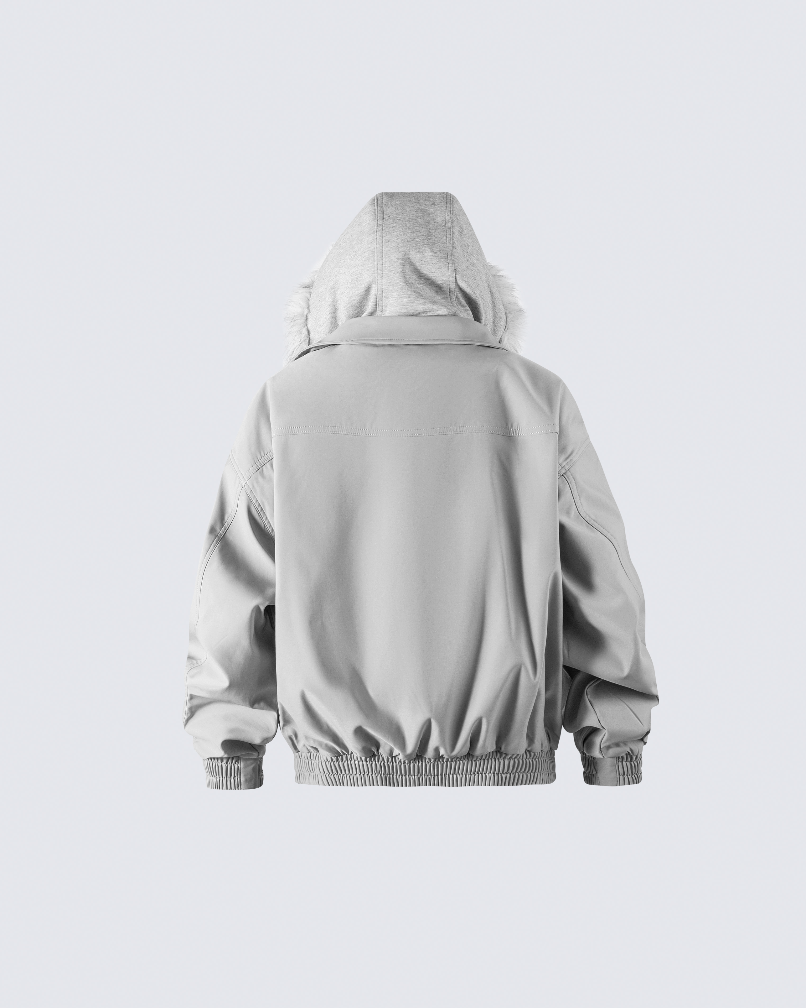 Silver Gray Faux Fur-Lined Hooded Jacket