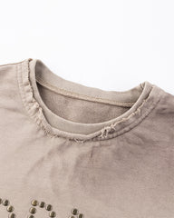 Layered Sleeve Studded Graphic Sweatshirt
