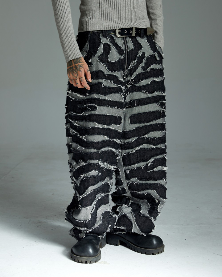 Distressed Zebra Print Wide-Leg Pants