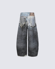 Vintage Destroyed Wide-Leg Jeans