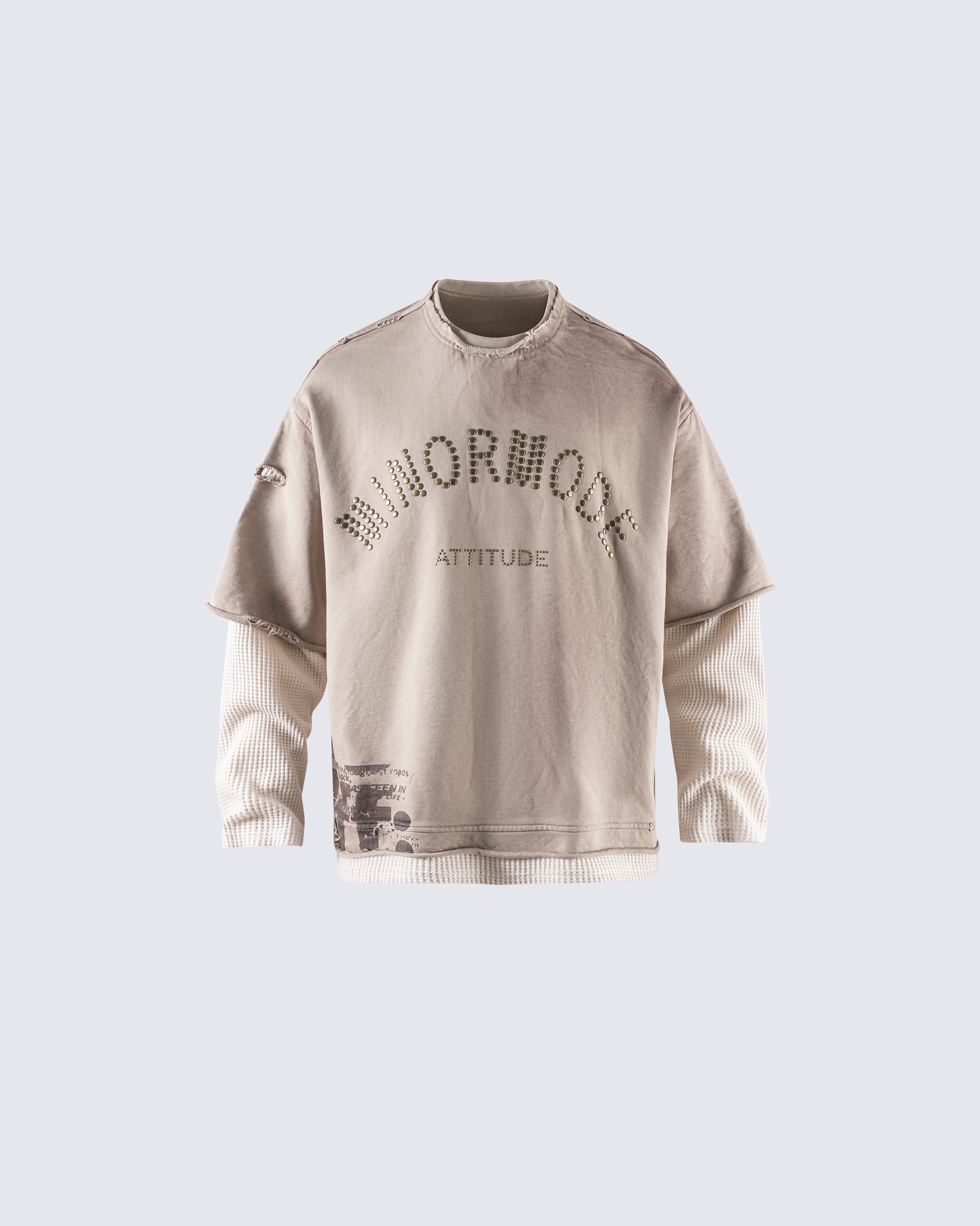 Layered Sleeve Studded Graphic Sweatshirt