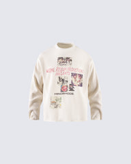 Graphic Printed Waffle Knit Sweatshirt