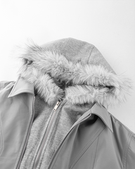 Silver Gray Faux Fur-Lined Hooded Jacket