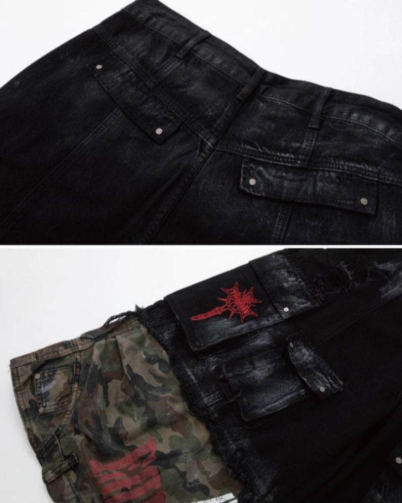 Street Distressed Patchwork Camo Baggy Jorts