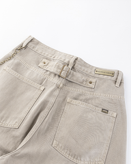 Khaki Wide-Leg Utility Pants