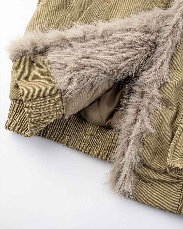 Faux Fur Collar Fleece-Lined Jacket