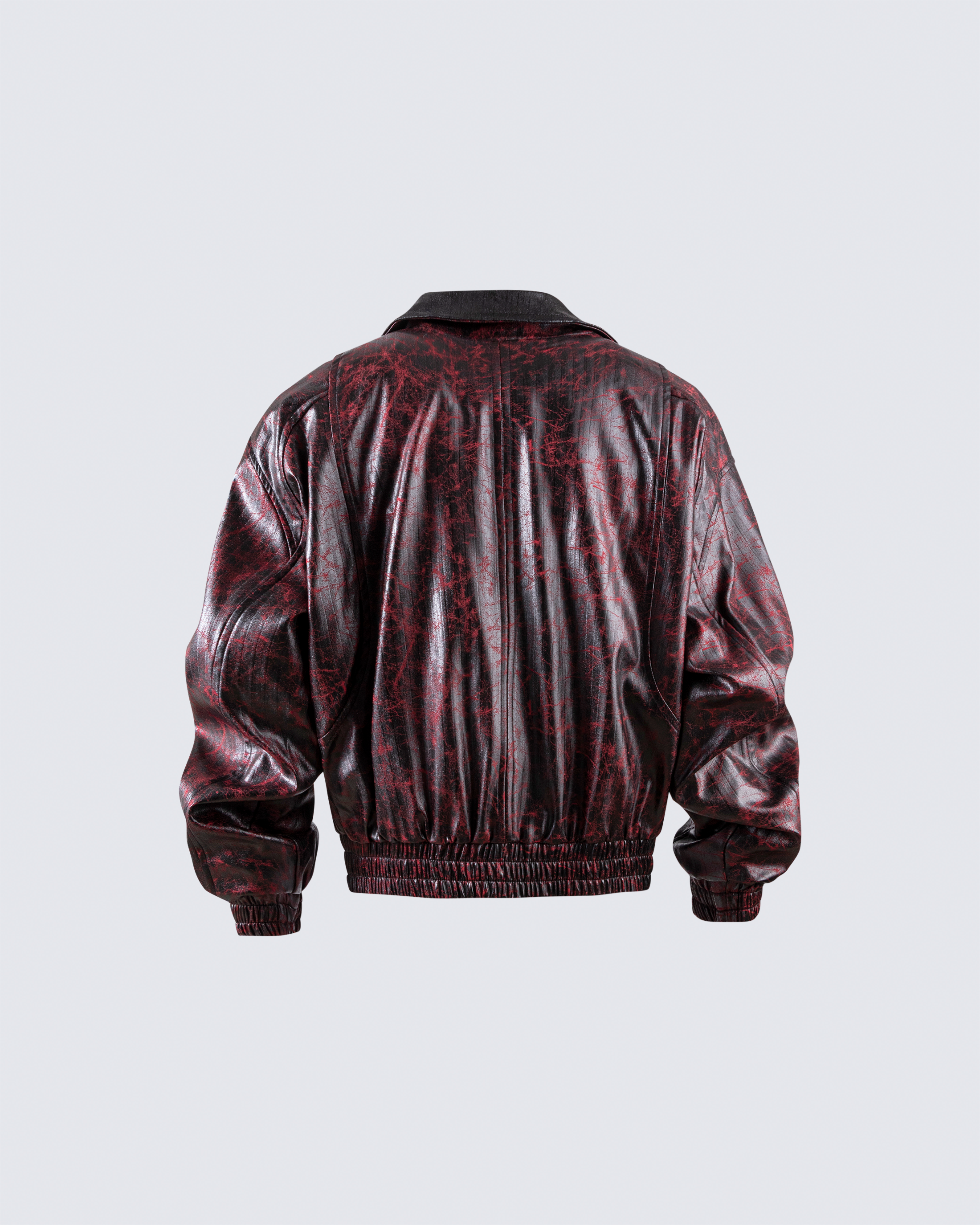 Vintage Burnished PU Leather Zip-Up Jacket