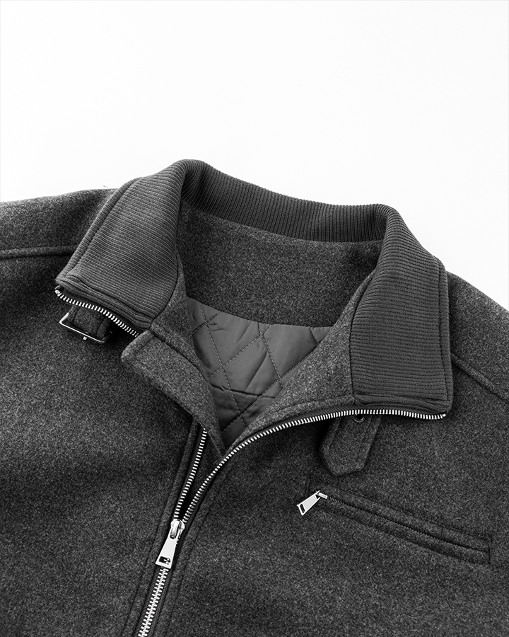 Woolen Stand Collar Bomber Jacket