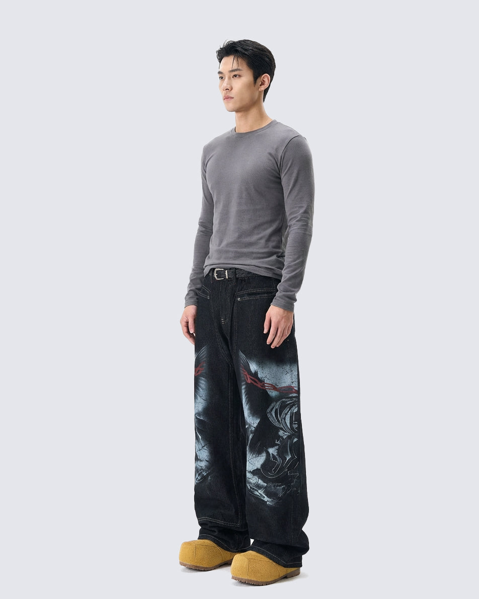 Heavywash Streetwear Wide-Leg Denim Pants