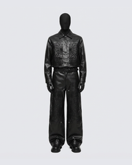 Faux Leather Jacket with Spiderweb Panels
