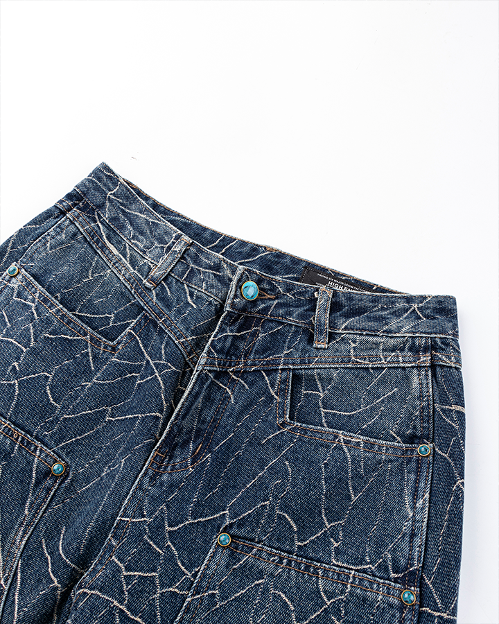Cracked Wash Wide-Leg Jeans