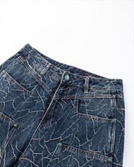 Cracked Wash Wide-Leg Jeans