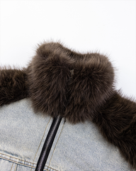 Denim Patchwork Faux Fur Jacket