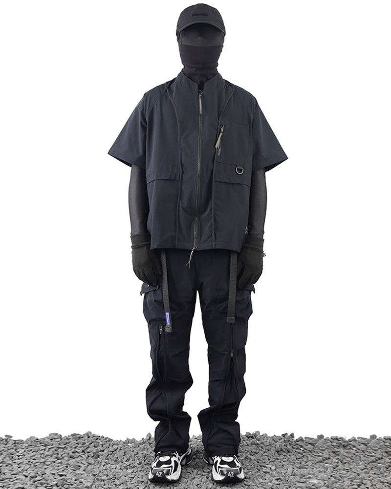 Laminated Zipper Black Cargo Pants