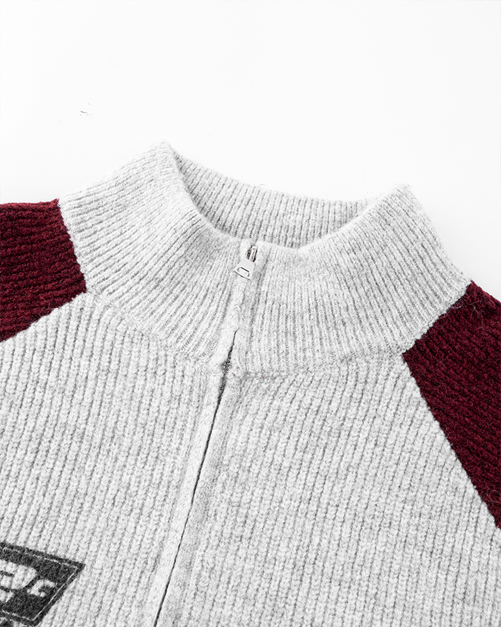 Retro Graphic Zip-Up Knit Jacket
