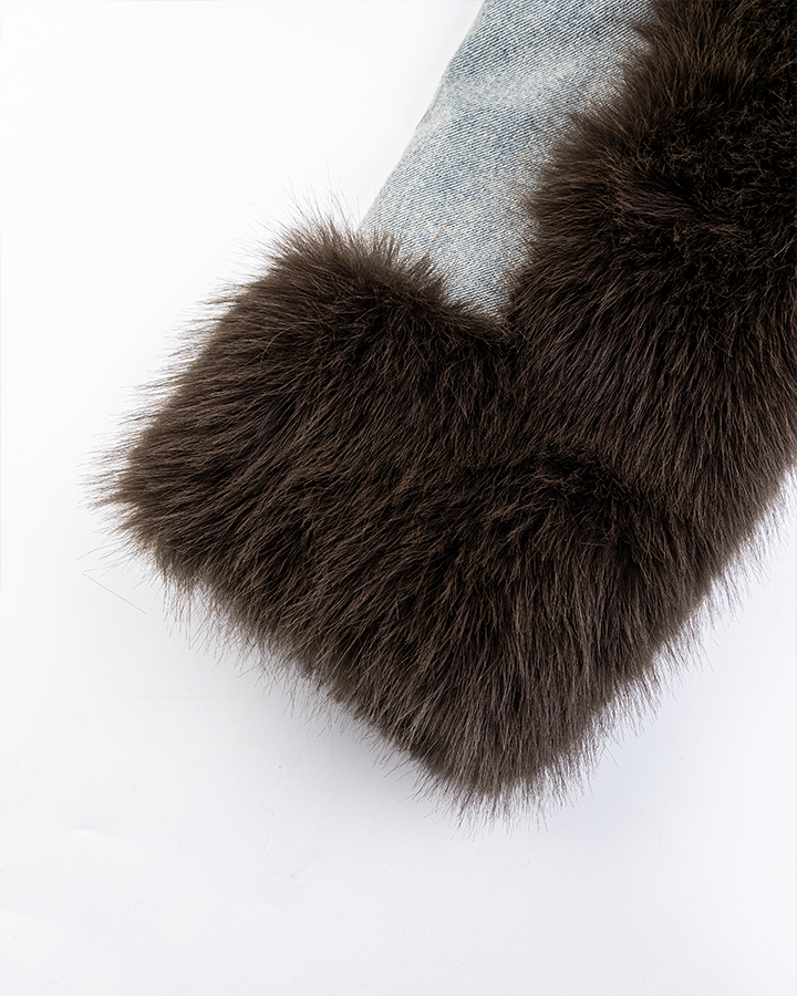 Denim Patchwork Faux Fur Jacket