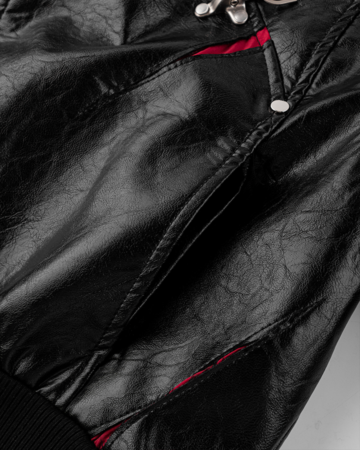 Rivet Accent Faux Leather Bomber Jacket