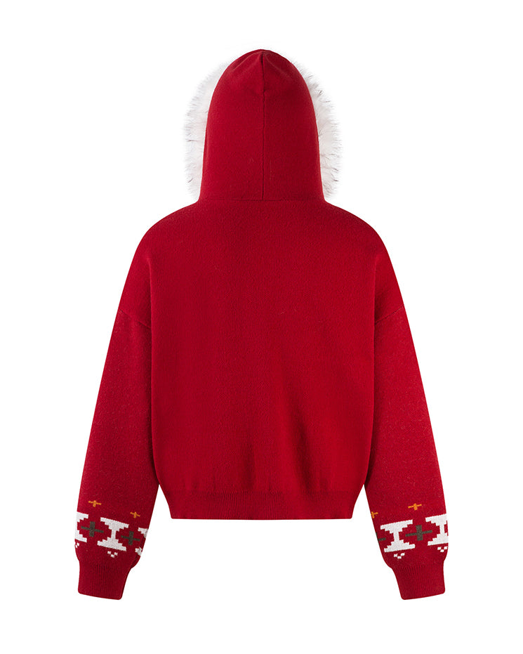 Christmas Style Furry Hood Sweatshirt
