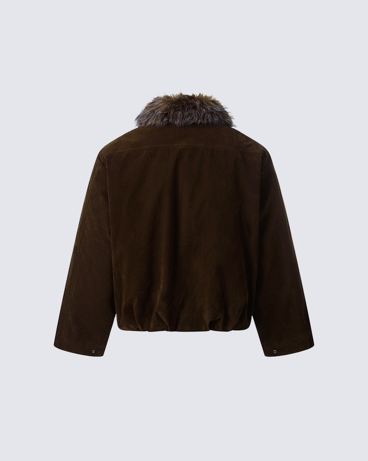 Faux Fur Trimmed Zip-Up Jacket