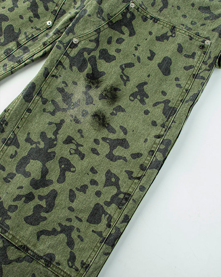 Green Camo Wide-Leg Denim Pants