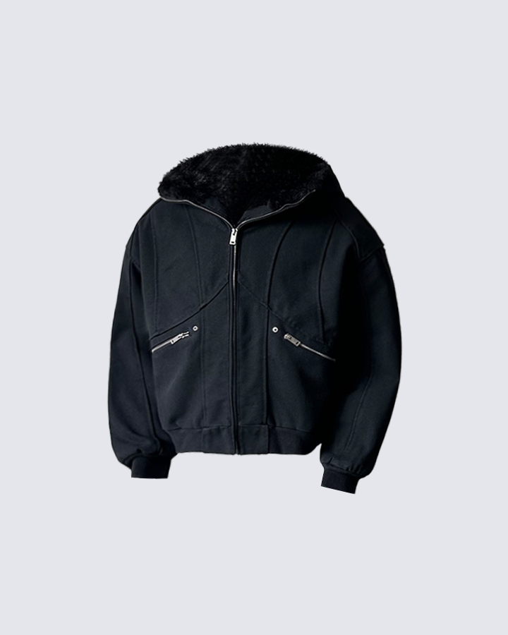 Faux Fur Lined Hooded Zip-Up Jacket