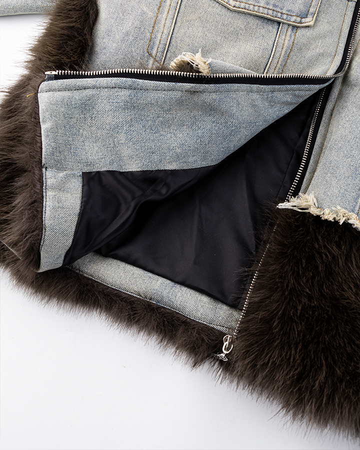 Denim Patchwork Faux Fur Jacket