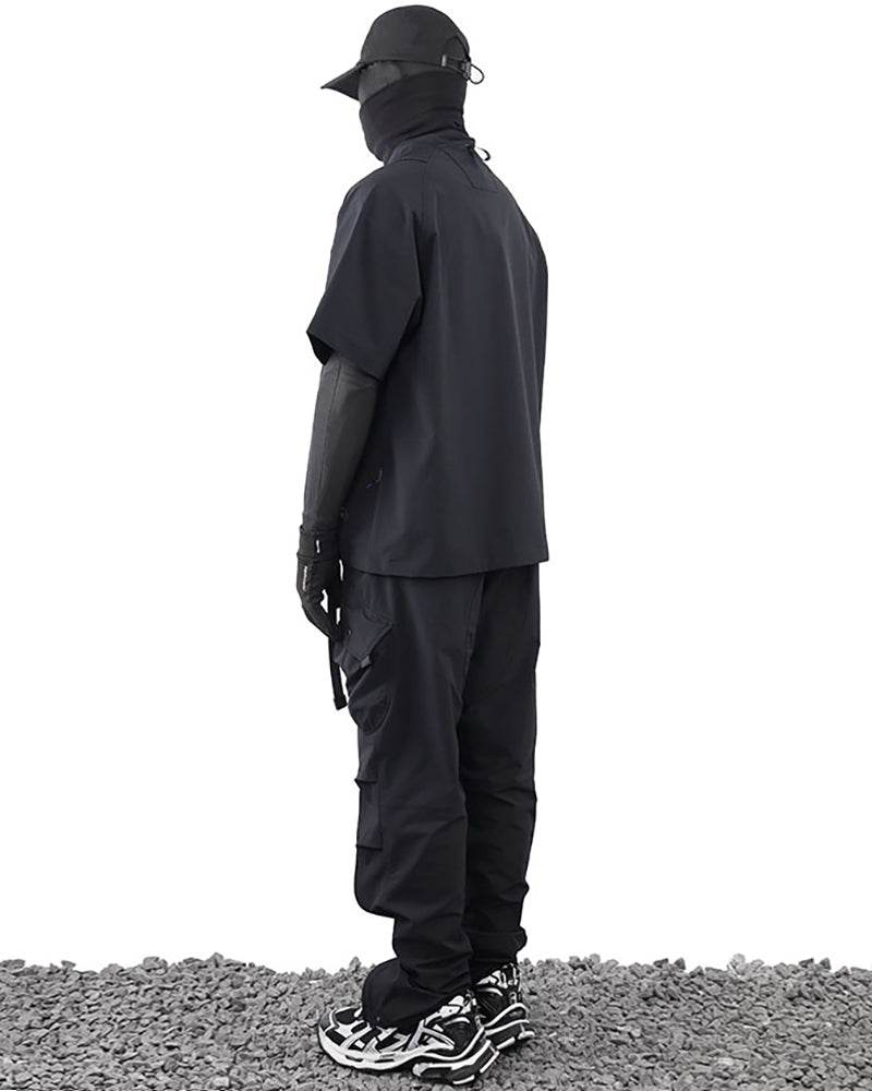 Laminated Zipper Black Cargo Pants