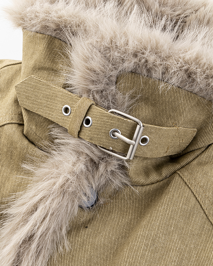 Faux Fur Collar Fleece-Lined Jacket