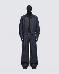 Denim Stand Collar Zip-Up Jacket