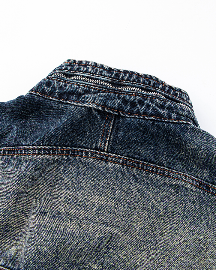 Vintage Washed Denim Zip-Up Jacket