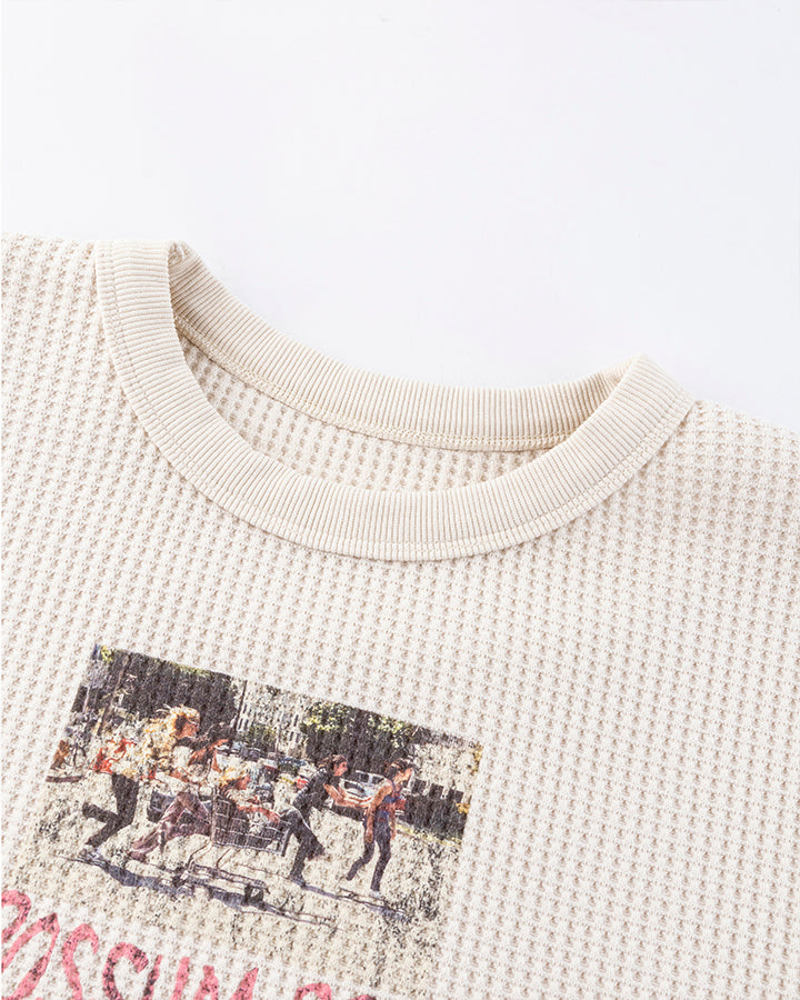Graphic Printed Waffle Knit Sweatshirt